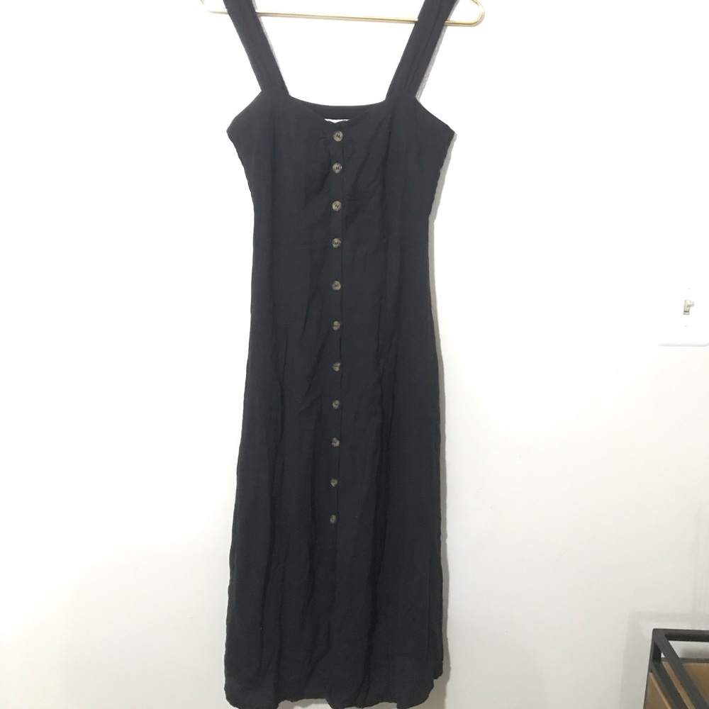 Anthro- & Other Stories Linen Blend Black Button Down Midi Dress Sz 2